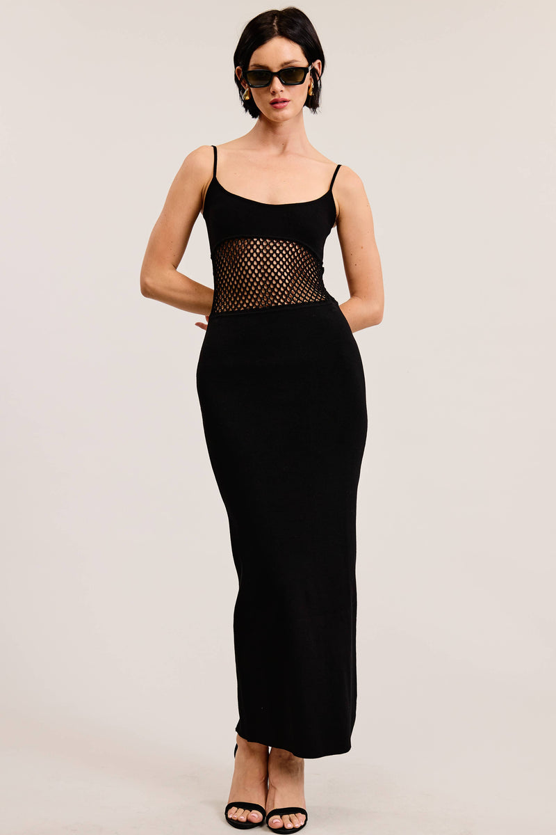 Sexy Midriff Macrame Mesh Slim Fit Maxi Dress